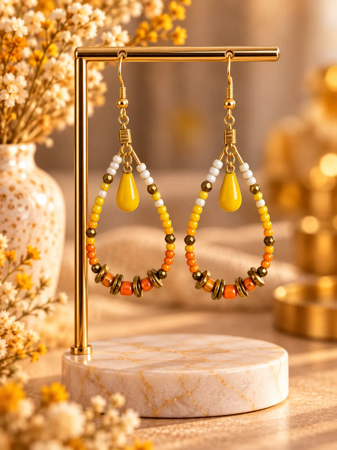 Boucles d'oreilles Gouttes Bohèmes Soleil faites main par Camille Fraise