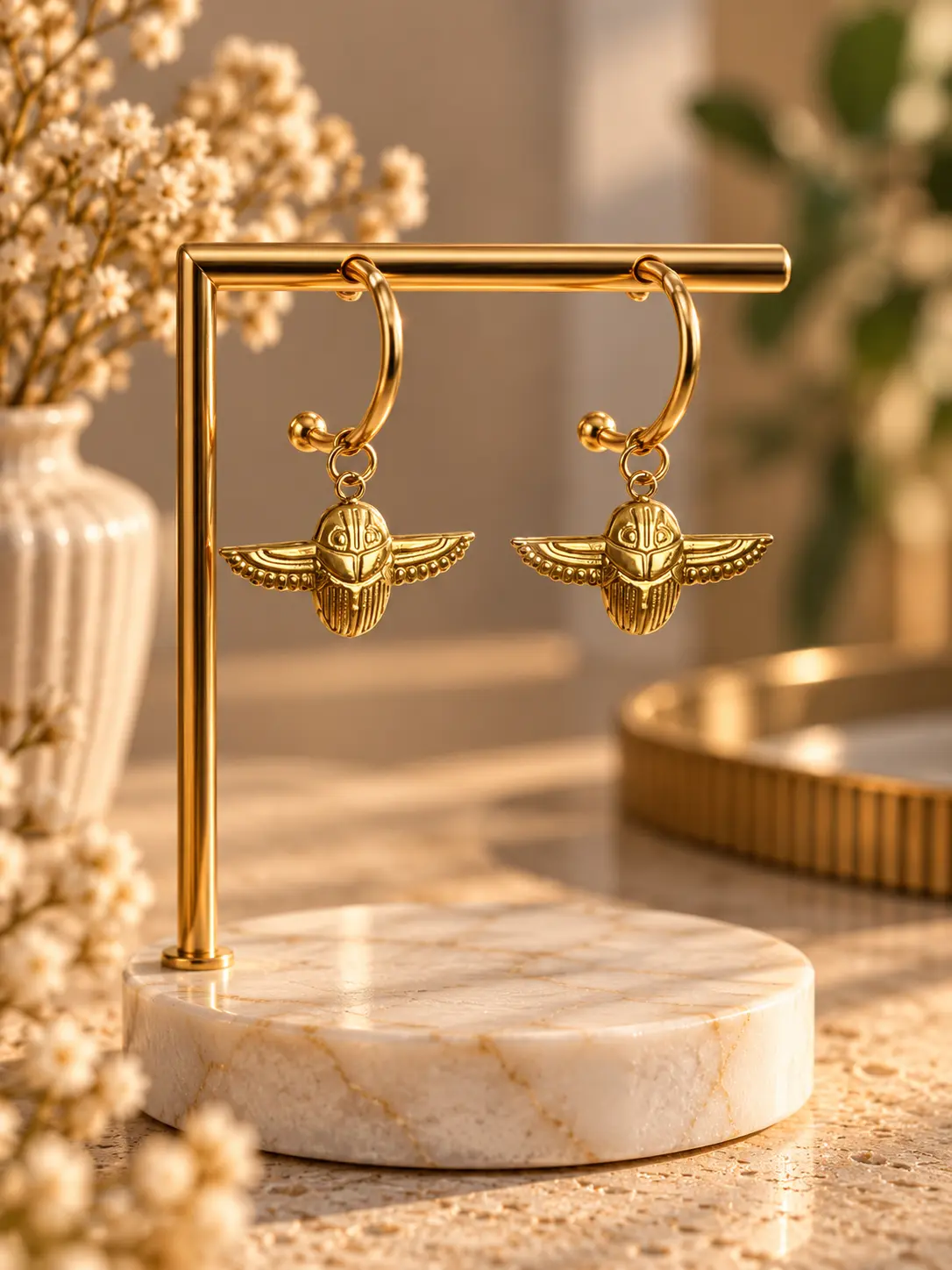 Boucles d'oreilles Scarabée Doré faites main par Camille Fraise