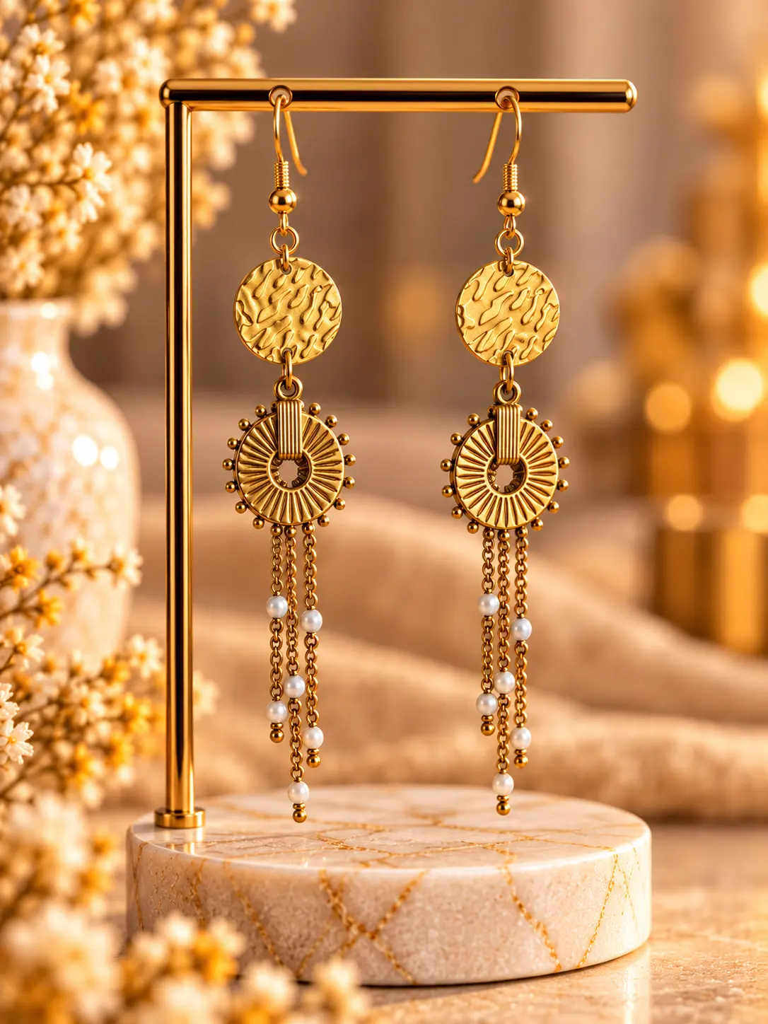 Boucles d'oreilles Médaille & Perles Délicates faites main par Camille Fraise