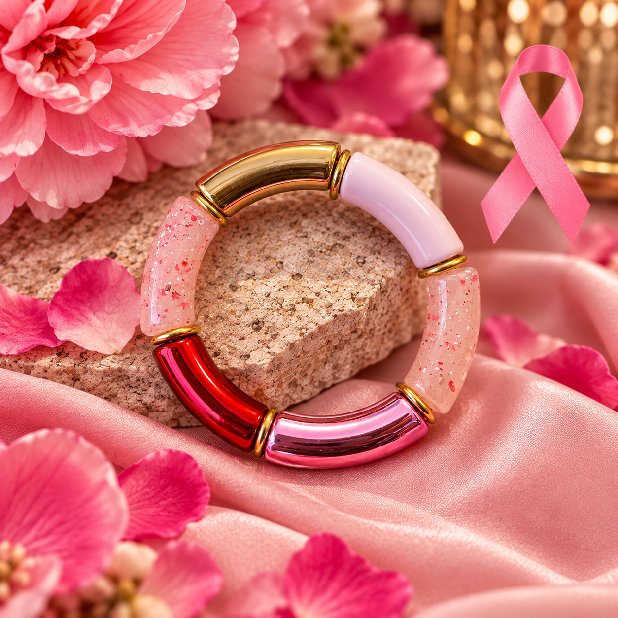 Bracelet Octobre Rose Éclat Rose grand modèle Alkemia fait main à Lyon