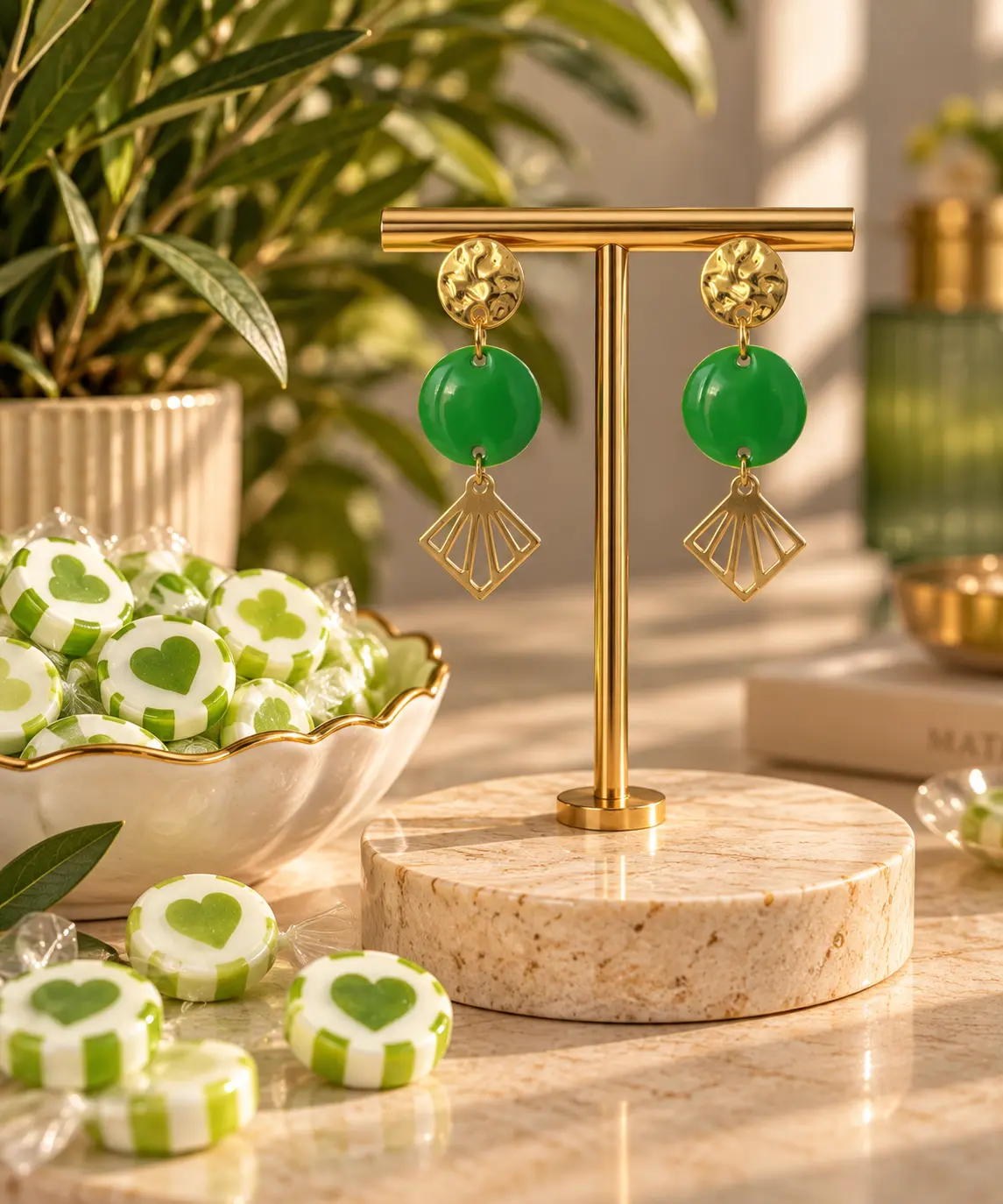 Boucles d'oreilles Menthe Dorée faites main par Camille Fraise