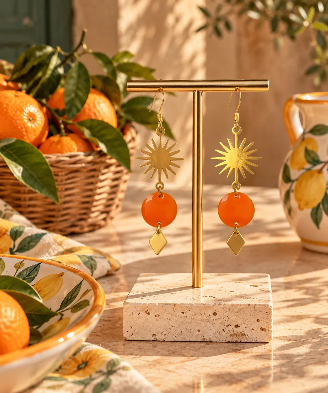 Boucles d'oreilles Soleil & Agrumes faites main par Camille Fraise