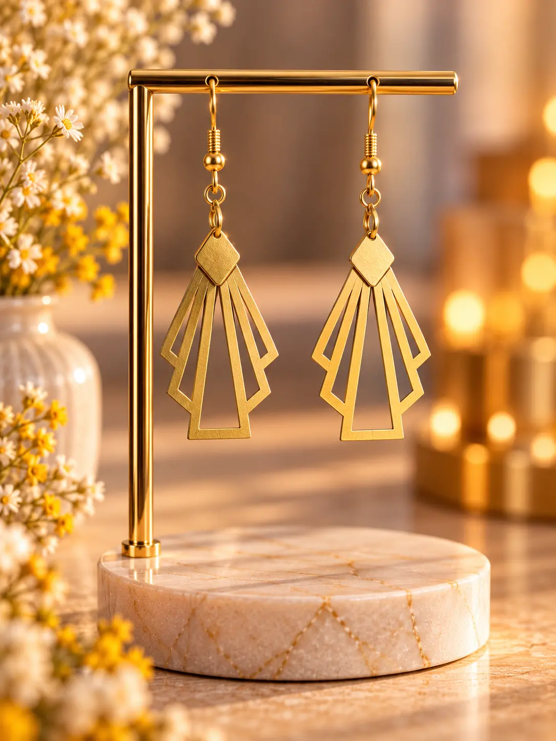 Boucles d'oreilles Art déco Doré faites main par Camille Fraise