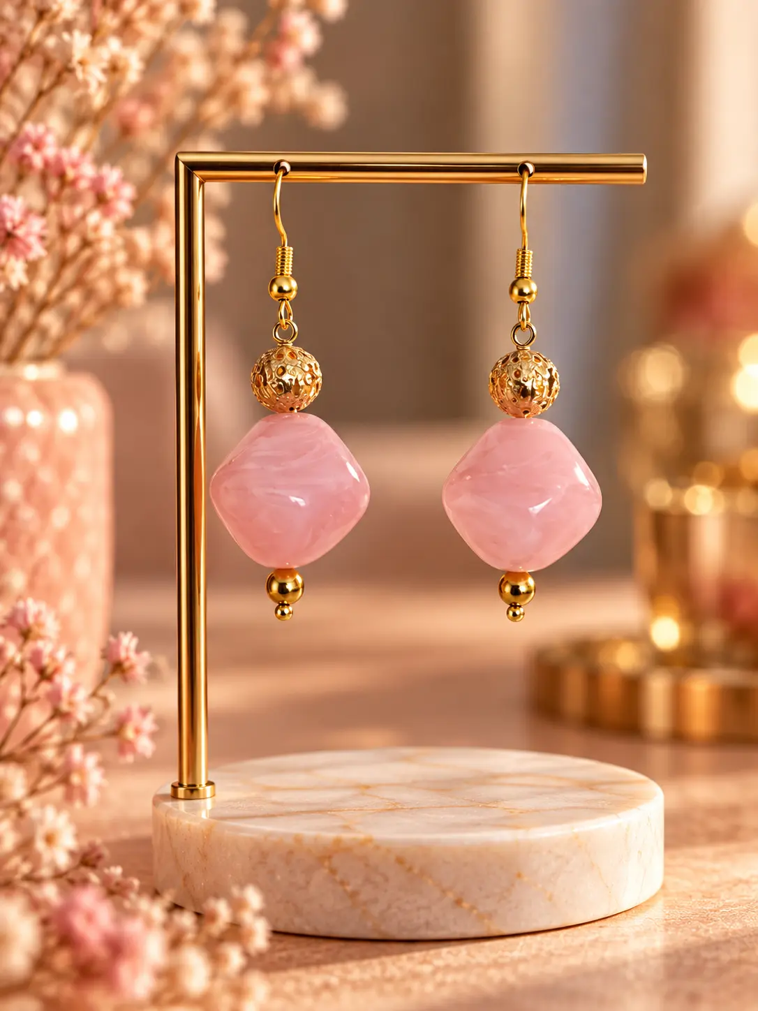 Boucles d'oreilles Losange Rose Poudré faites main par Camille Fraise