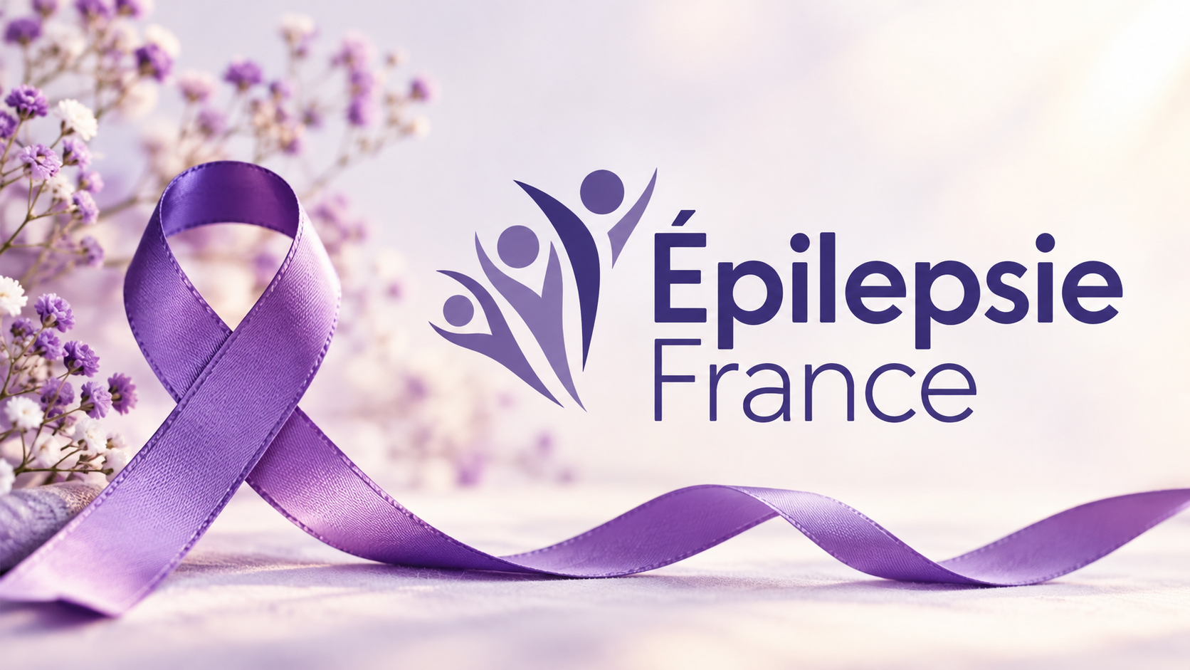 Ruban violet de sensibilisation à l'épilepsie avec le logo Épilepsie France