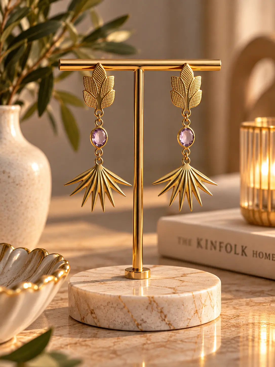 Boucles d'oreilles Palme & Lilas faites main par Camille Fraise