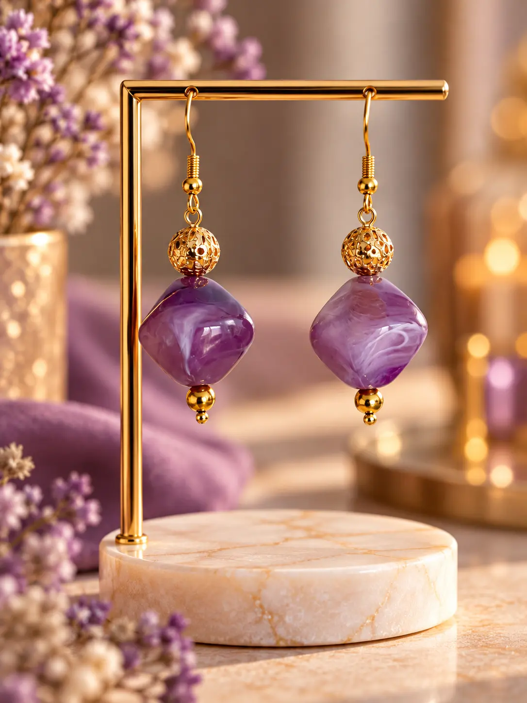 Boucles d'oreilles Cube Améthyste faites main par Camille Fraise