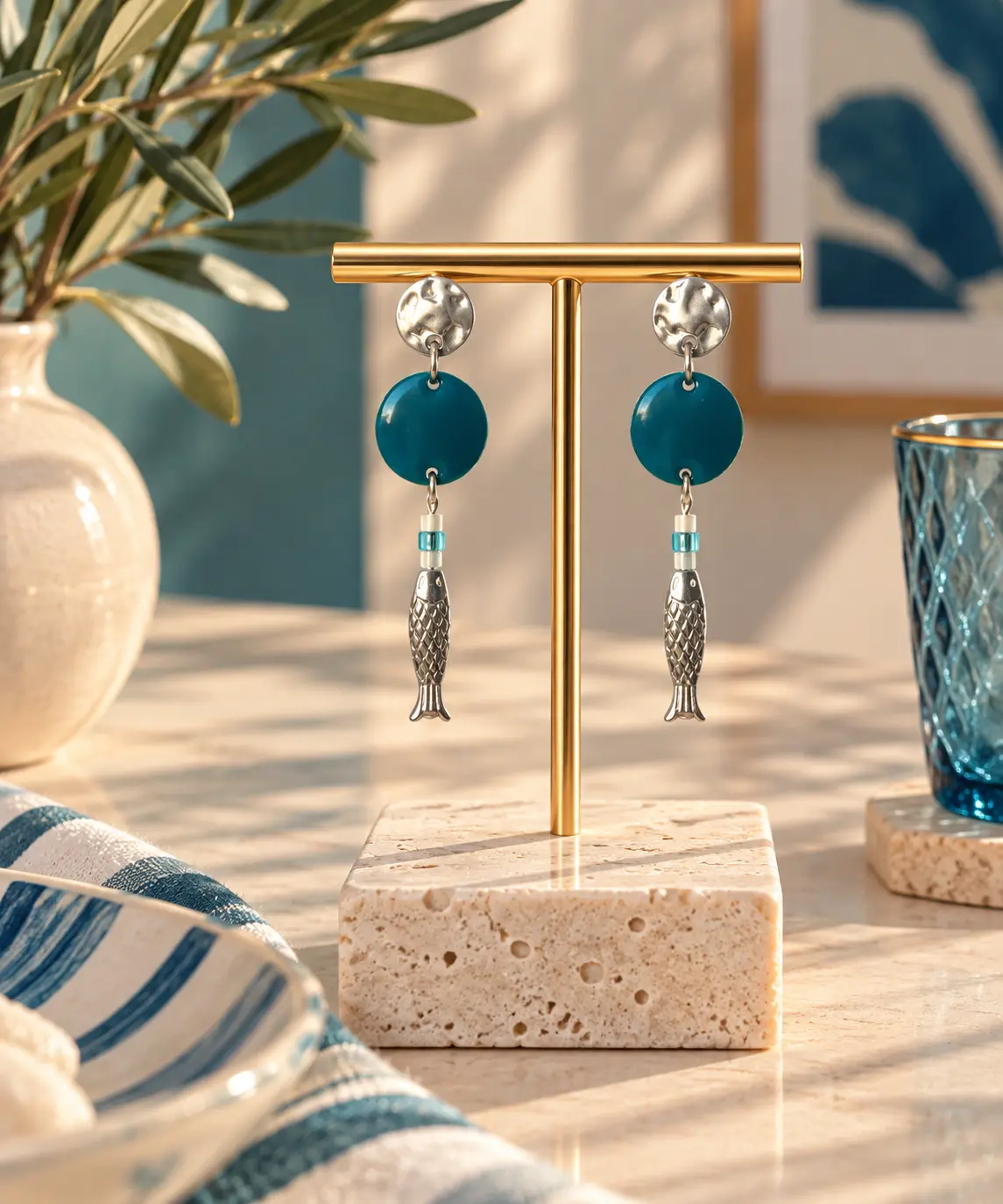 Boucles d'oreilles Poisson Méditerranée Bleu faites main par Camille Fraise