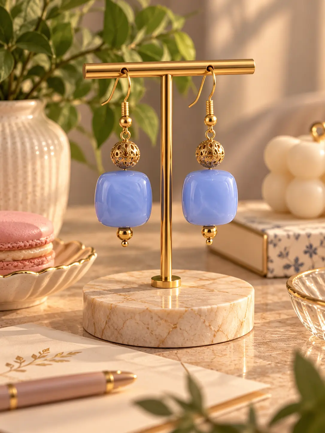 Boucles d'oreilles Cube Pervenche faites main par Camille Fraise