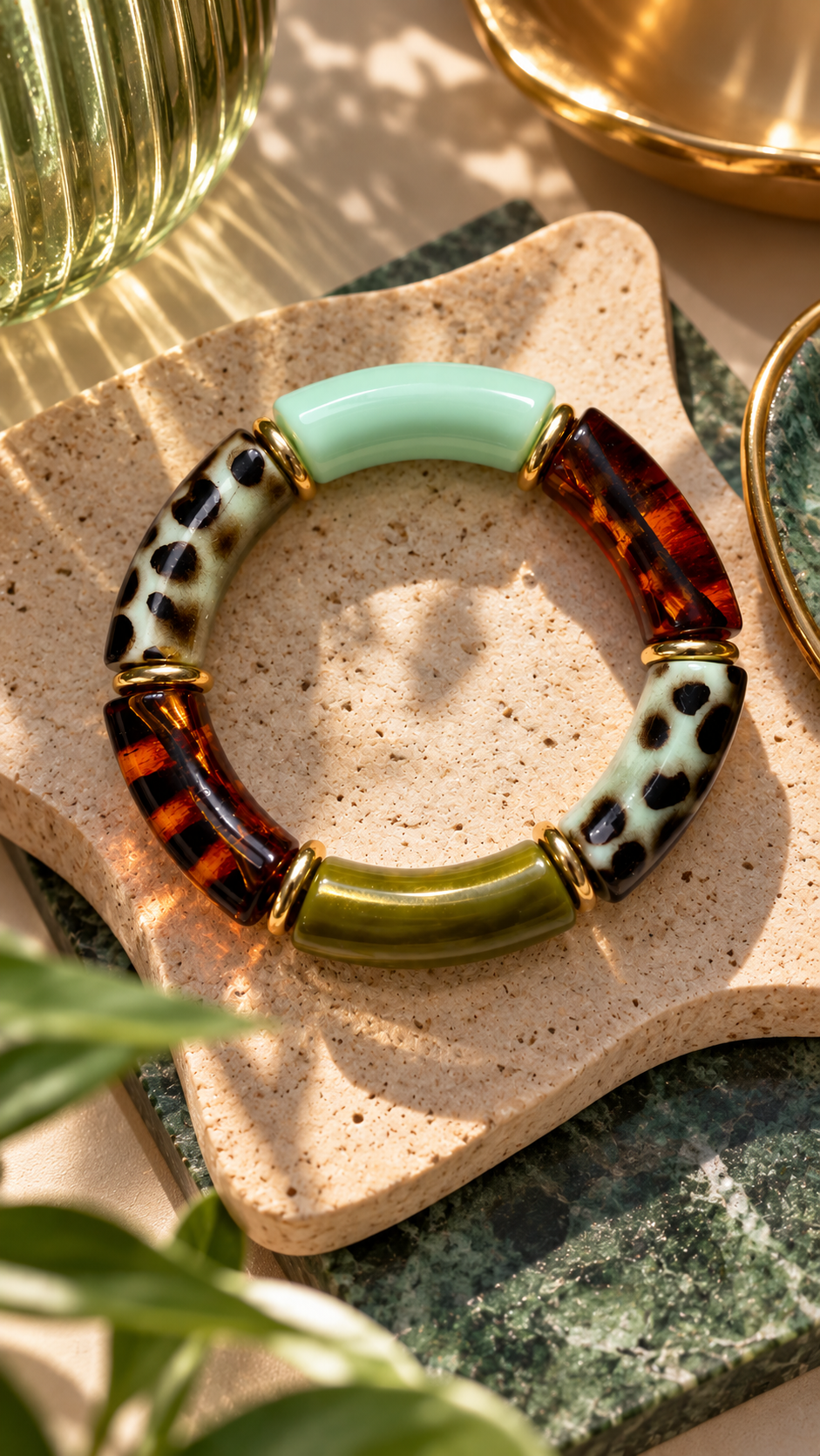 Bracelet Menthe & Écaille grand modèle, bijou fantaisie Alkemia fait main à Lyon