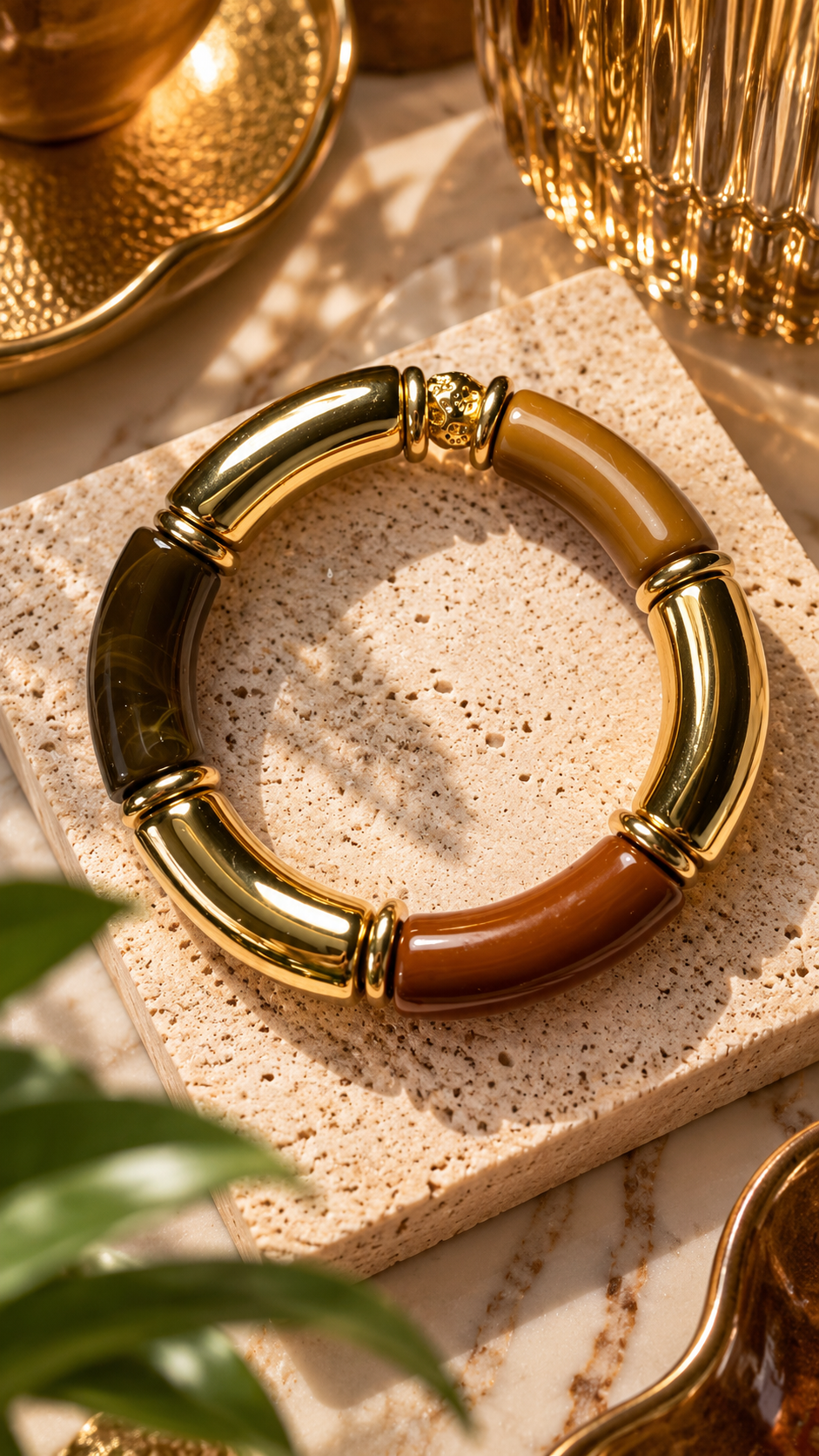 Bracelet Caramel & Olive grand modèle, bijou fantaisie Alkemia fait main à Lyon