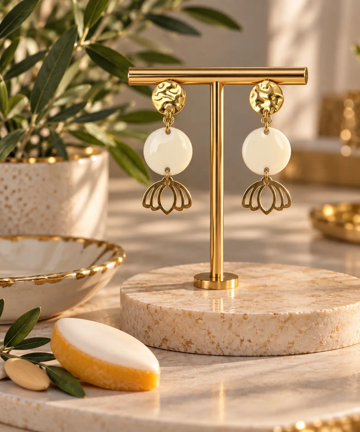 Boucles d'oreilles Lotus Ivoire faites main par Camille Fraise